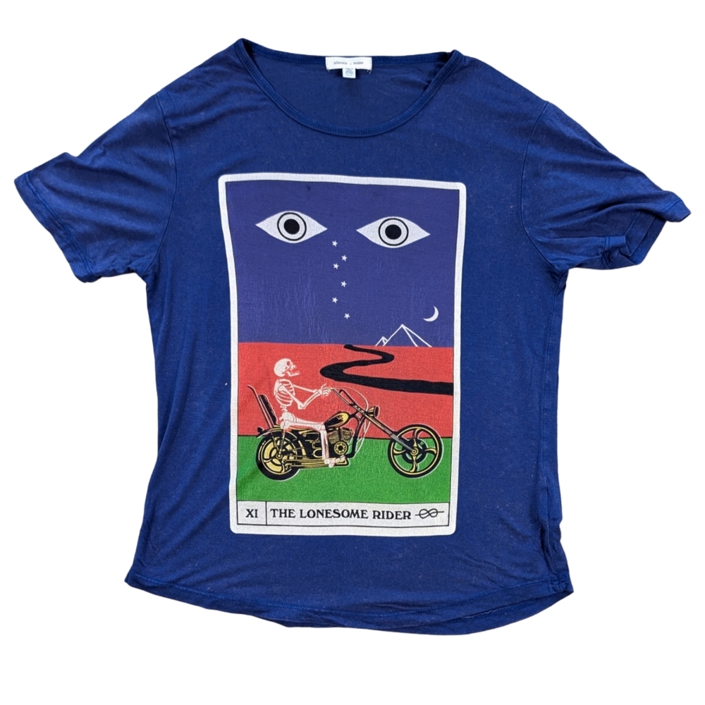 Silence & Noise Blue Women's Small Graphic Tarot Skeleton Biker Short Sleeve T